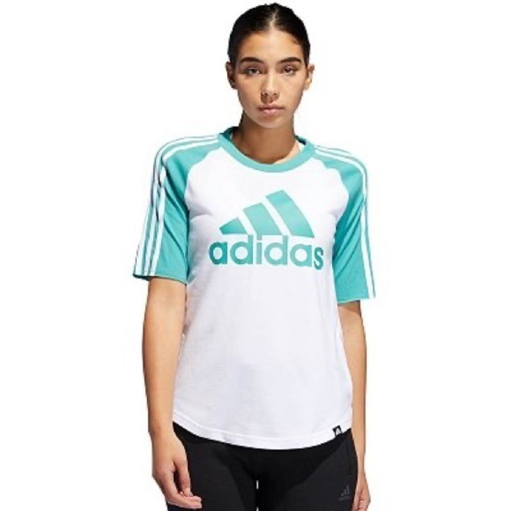 ADIDAS Turquoise Green‎ Branded Baseball Tee Size Large